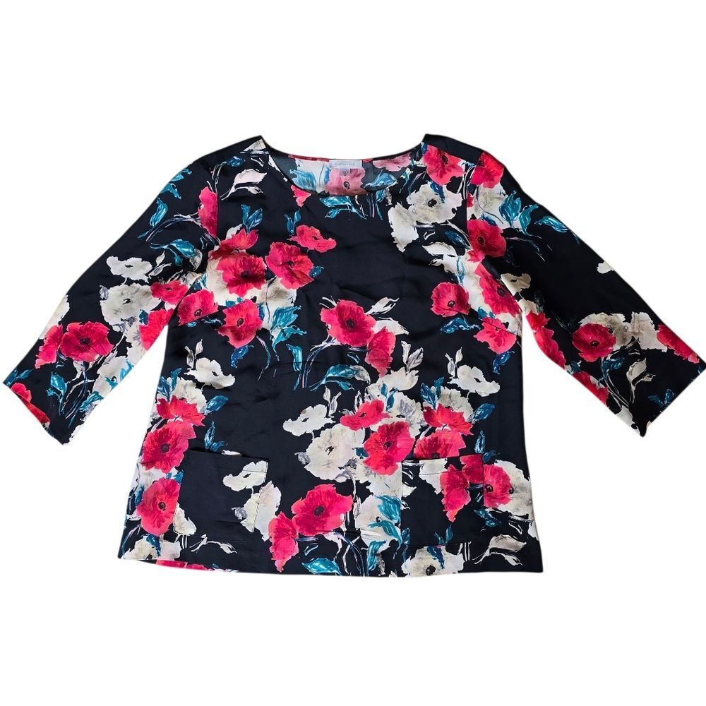 GARNET HILL Womens Floral Print Blouse 100%‎ Silk Size 06 Office Formal